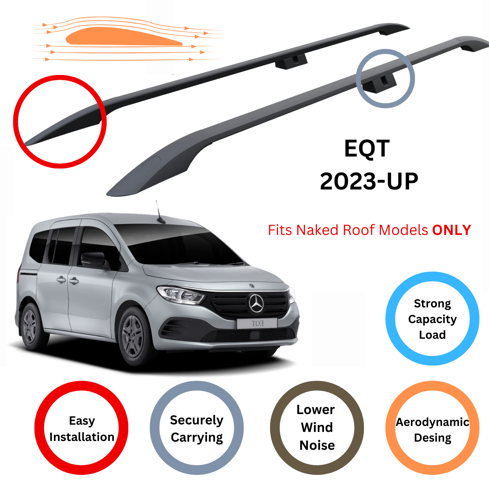 For Mercedes EQT 2023-Up Roof Side Rails Ultimate Style Alu Black