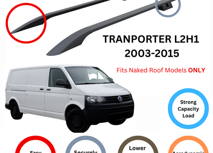 For Volkswagen Transporter T5 2003-2015 SWB Roof Rails and Roof Rack Cross Bar Black