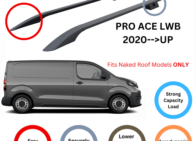 For Toyota ProAce City 2020-Up LWB Roof Side Rails Ultimate Style Alu Black
