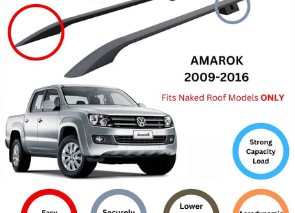 For Volkswagen Amarok 2010-2021 Roof Side Rails and Roof Rack Cross Bar Black