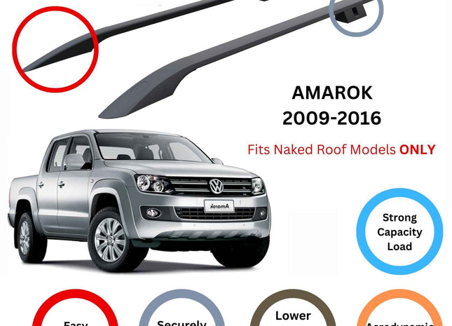 For Volkswagen Amarok 2010-2021 Roof Side Rails and Roof Rack Cross Bar Black