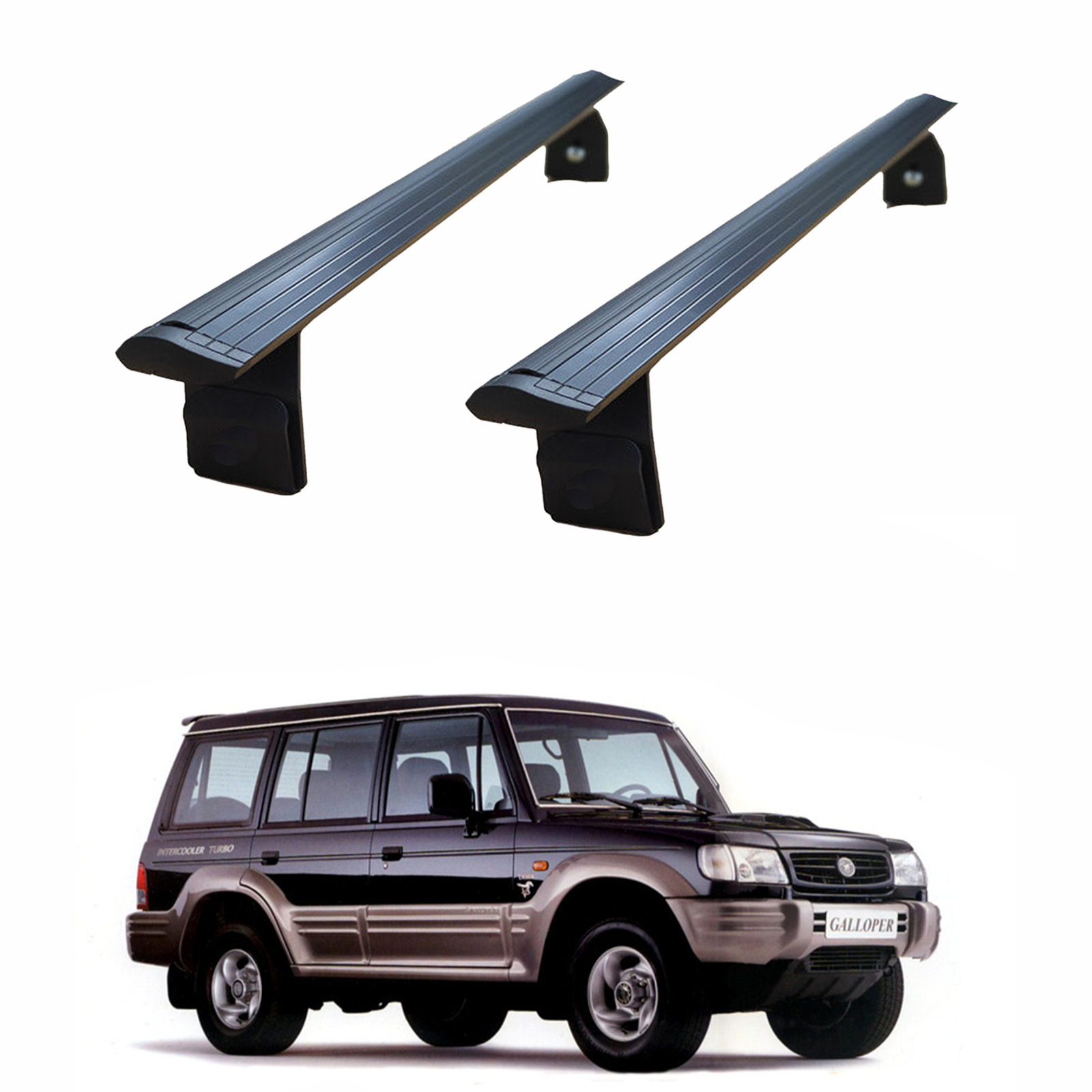 Black Roof Rack Cross Bars Aluminum Rain Gutter For Hyundai Galloper 1997-2003