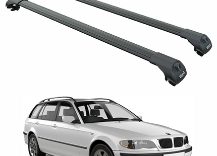 For Bmw 3 Touring E46 1998-2005 Roof Rack Cross Bars Raised Rail Black