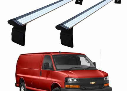 For Chevrolet Express Van 2000-Up Roof Rack Cross Bars Metal Bracket Rain Gutter Alu Silver