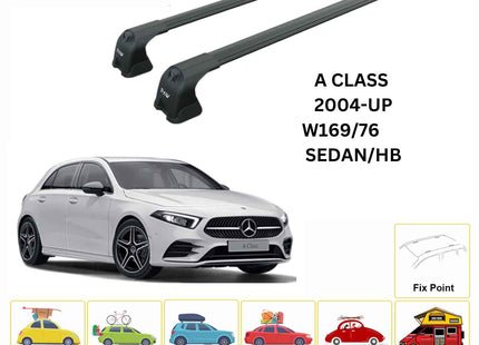 For Mercedes Benz A W169/176 2004-2018 Roof Rack Cross Bars Fix Point Alu Black