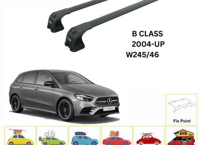 For Mercedes Benz B W245/46 2004-2018 Roof Rack Cross Bars Fix Point Alu Black