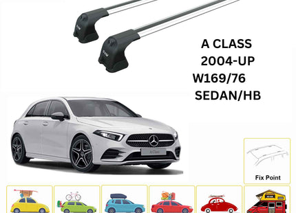 For Mercedes Benz A W169/176 2004-2018 Roof Rack Cross Bars Fix Point Alu Silver