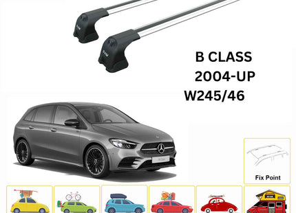 For Mercedes Benz B W245/46 2004-2018 Roof Rack Cross Bars Fix Point Alu Silver