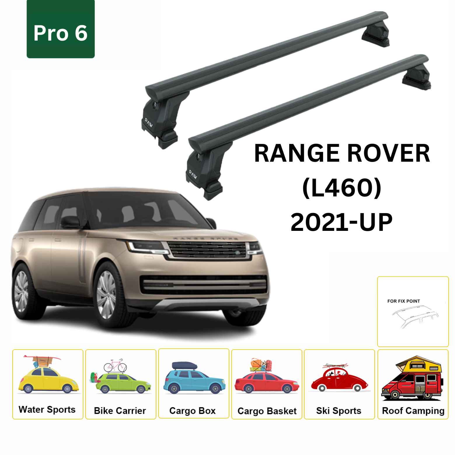 For Land Rover Range Rover (L460) Cross Bars Fix Point Pro 6 Alu 2021-Up Black
