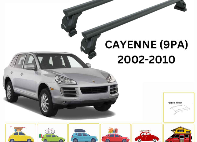 For Porsche Cayenne (9PA) 2002-10 Roof Rack Cross Bars Fix Point Pro 6 Alu Black
