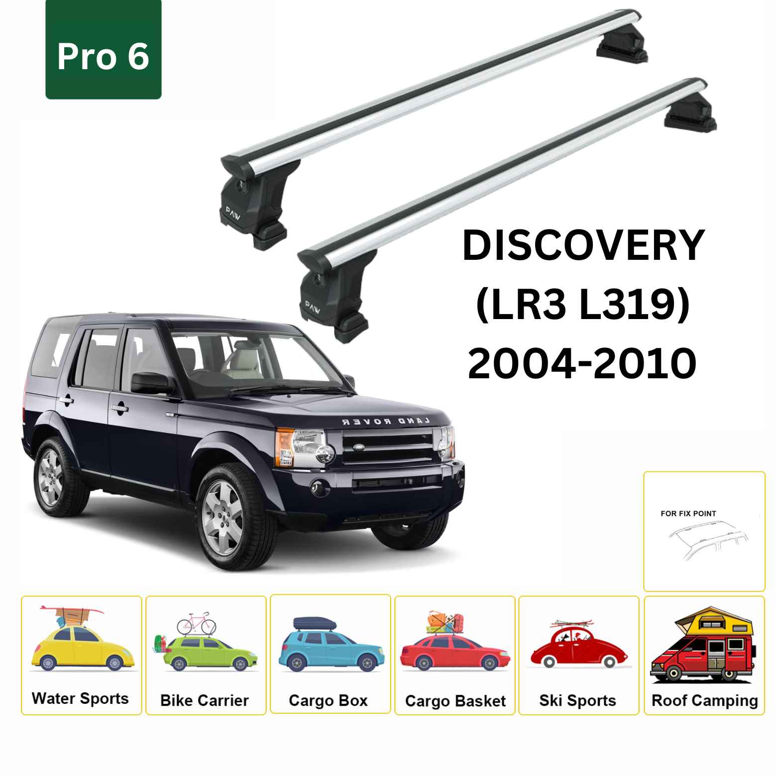 For Land Rover Discovery LR3 2004-2010 Roof Rack Cross Bars Fix Pro 6 Silver
