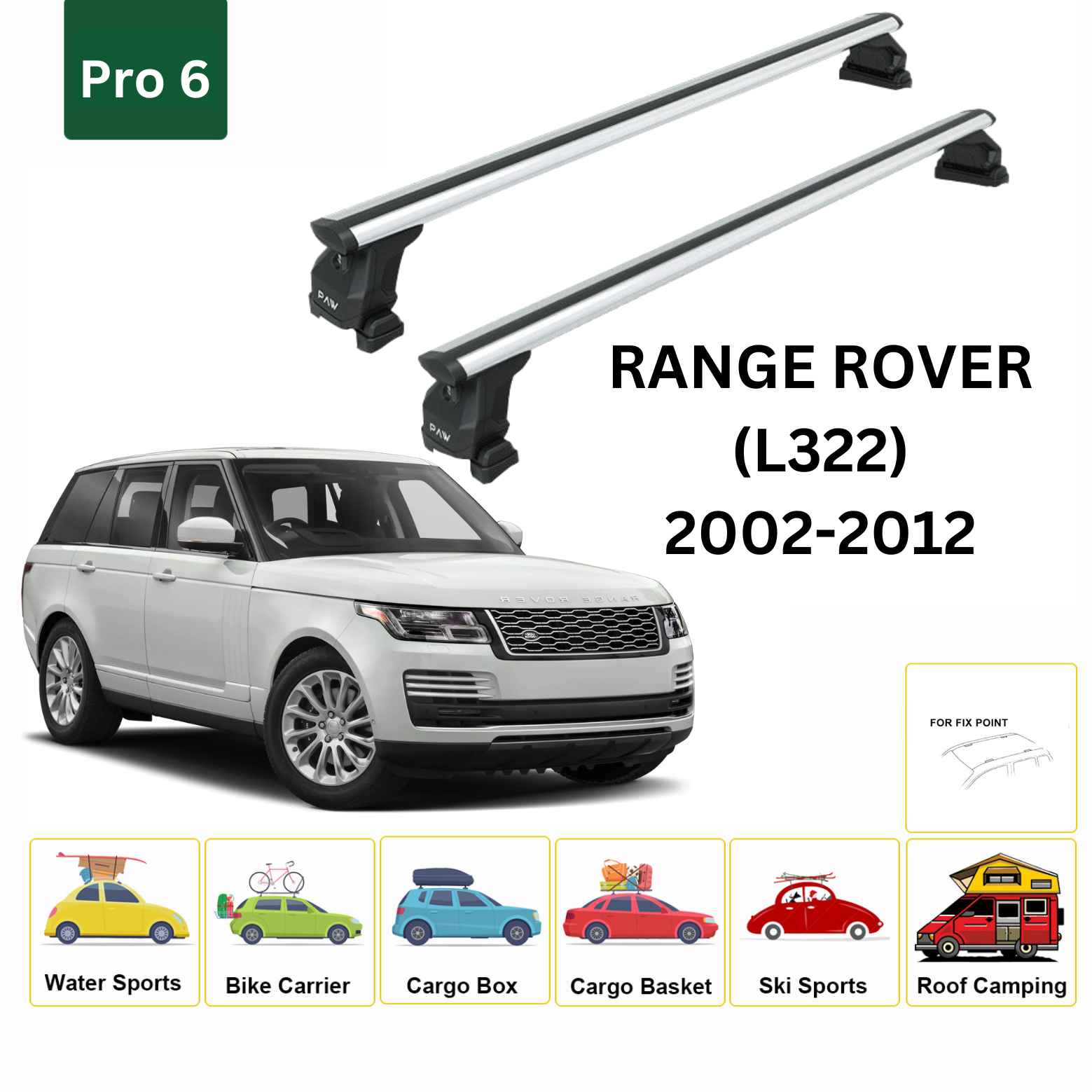 For Land Rover Range Rover (L405) Cross Bars Fix Point Pro 6 Alu 2012-2021 Silver