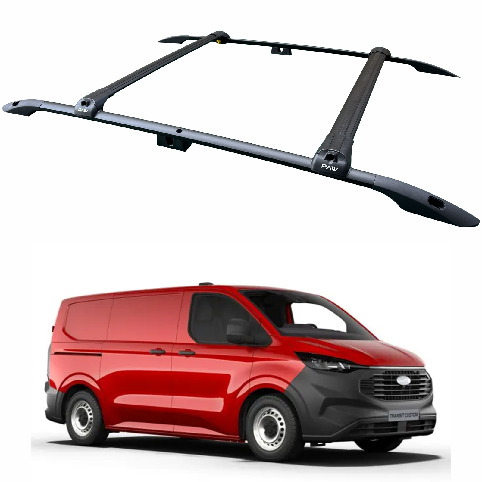 For Ford Transit Custom SWB (2023-2025) Roof Rails & Roof Rack Cross Bars – Full Set, Black