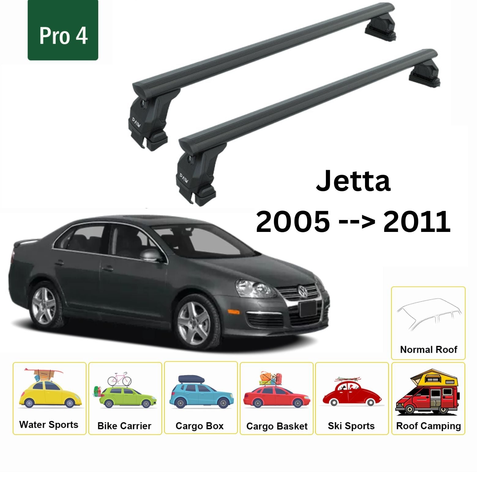 For Volkswagen Jetta Roof Rack Cross Bar Normal Roof Alu 2005-2011 Black