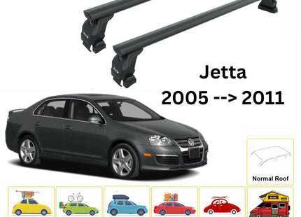 For Volkswagen Jetta Roof Rack Cross Bar Normal Roof Alu 2005-2011 Black