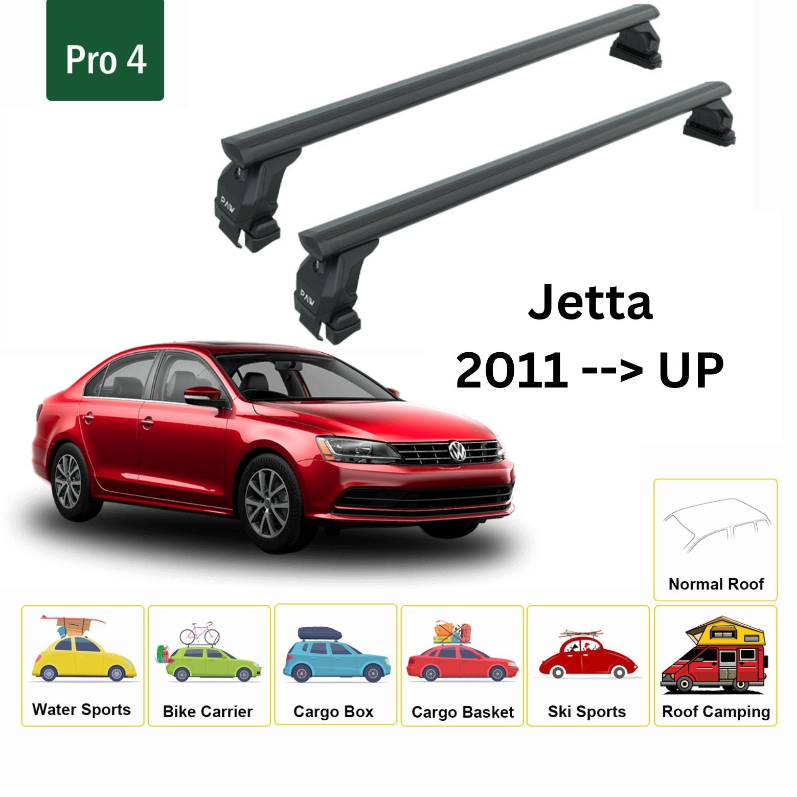 For Volkswagen Jetta Roof Rack Cross Bar Normal Roof Alu 2011-2018 Black