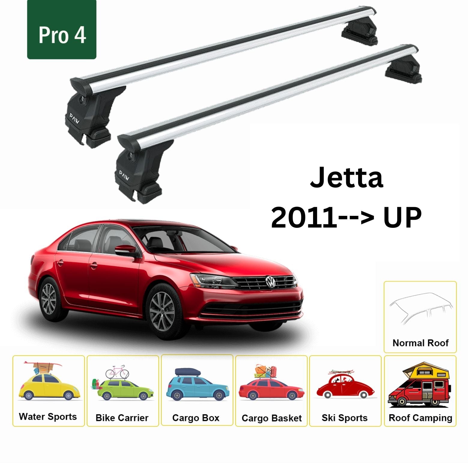 For Volkswagen Jetta Roof Rack Cross Bar Normal Roof Alu 2011-2018 Silver