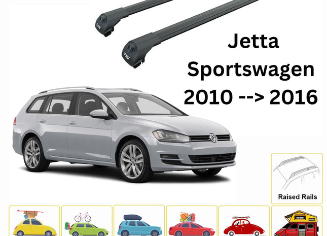 For Volkswagen Jetta SportWagen Roof Rack Cross Bar Raised Rail Alu 2010-2016 Black