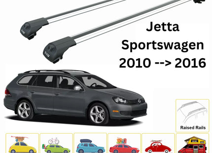 For Volkswagen Jetta SportWagen Roof Rack Cross Bar Raised Rail Alu 2010-2016 Silver