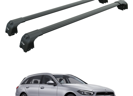 For Mercedes C Estate S206 Roof Rack Cross Bars Flush Rail Alu Black 2021- Up
