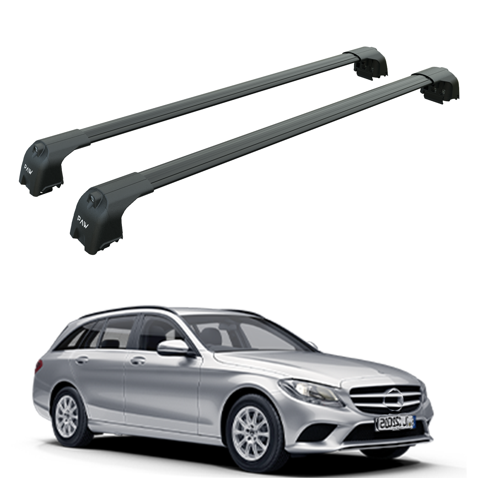 For Mercedes C Estate S205 Roof Rack Cross Bars Flush Rail Alu Black 2014-2021