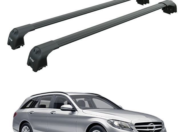 For Mercedes C Estate S205 Roof Rack Cross Bars Flush Rail Alu Black 2014-2021