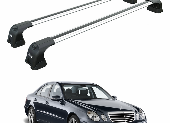 For Mercedes E Sedan W211 2002-2010 Roof Rack Cross Bars Fix Point Alu Silver