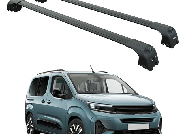 For Opel Combo 2023-2025 Roof Rack System, Aluminum Cross Bar, Flush Rail, Black