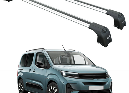 For Opel Combo 2023-2025 Roof Rack System, Aluminum Cross Bar, Flush Rail, Silver