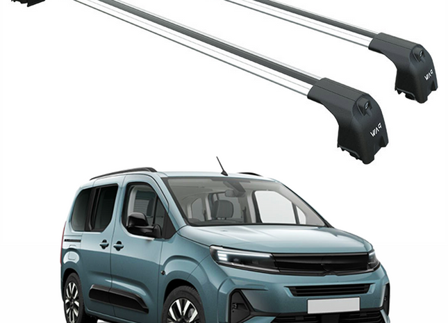 For Opel Combo 2023-2025 Roof Rack System, Aluminum Cross Bar, Flush Rail, Silver