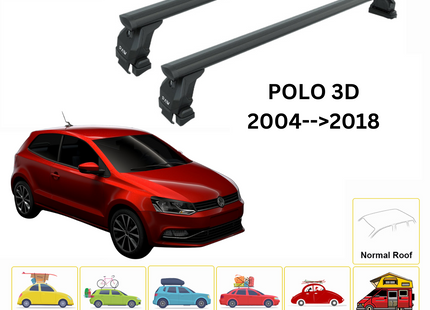 For Volkswagen Polo 3D 2004-2018 Roof Rack Cross Bar Metal Bracket Normal Roof Alu Black