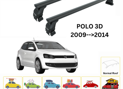 For Volkswagen Polo 3D 2018-Up Roof Rack Cross Bar Metal Bracket Normal Roof Alu  Black