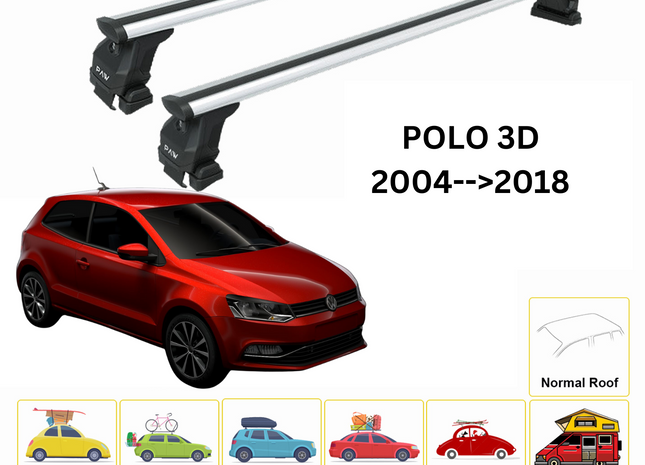 For Volkswagen Polo 3D 2004-2018 Roof Rack Cross Bar Metal Bracket Normal Roof Alu Silver