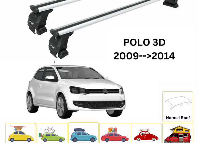 For Volkswagen Polo 3D 2018-Up Roof Rack Cross Bar Metal Bracket Normal Roof Alu Silver