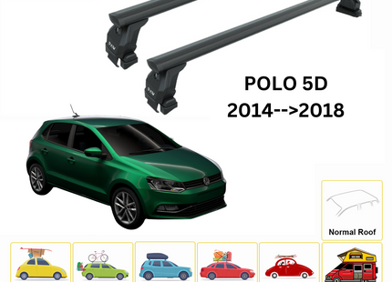 For Volkswagen Polo 5D 2014-2018 Roof Rack Cross Bar Metal Bracket Normal Roof Alu Black