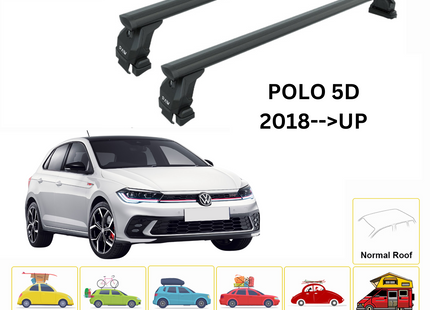 For Volkswagen Polo 5D 2018-Up Roof Rack Cross Bar Metal Bracket Normal Roof Alu Black