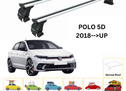 For Volkswagen Polo 5D 2018-Up Roof Rack Cross Bar Metal Bracket Normal Roof Alu Silver