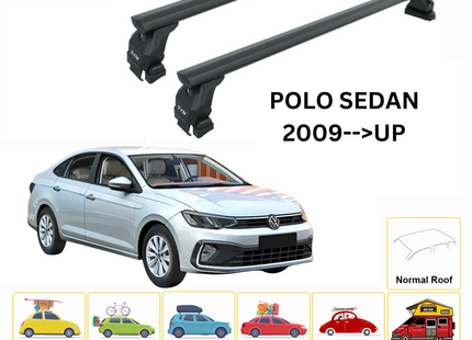 For Volkswagen Polo Sedan 2009-Up Roof Rack Cross Bar Metal Bracket Normal Roof Alu Black