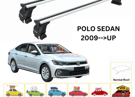 For Volkswagen Polo Sedan 2009-Up Roof Rack Cross Bar Metal Bracket Normal Roof Alu Silver