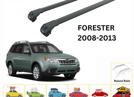 For Subaru Forester 2008-13 Roof Rack Cross Bars Metal Bracket Raised Rail Alu Silver