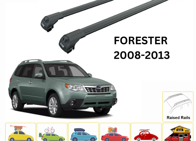 For Subaru Forester 2008-13 Roof Rack Cross Bars Metal Bracket Raised Rail Alu Silver