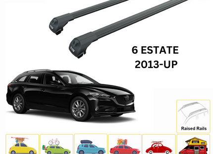 For Mazda 6 Estate 2013-Up Roof Rack Cross Bars Raised Rail Alu Black