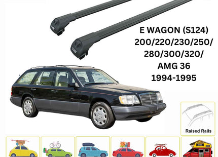 For Mercedes E Wagon S124 1985-1995 Roof Rack Cross Bars Raised Rail Black