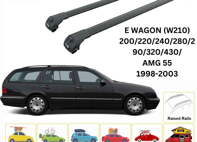 For Mercedes E Wagon S210 1998-2003 Roof Rack Cross Bars Raised Rail Alu Black