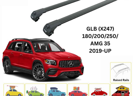 For Mercedes GLB X247 2019-Up Roof Rack Cross Bars Raised Rail Alu Black