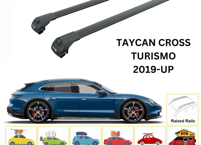 For Porsche Taycan Cross Turismo 2019-2025 Roof Rack Cross Bars Raised Rail Alu Black