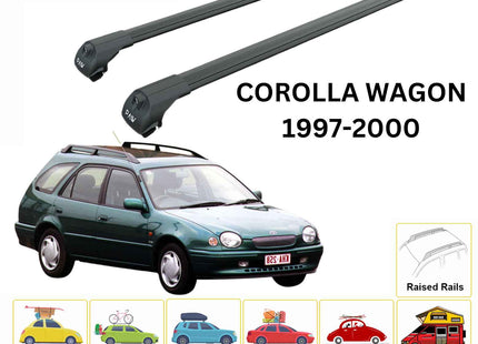 For Toyota Corolla Wagon 1997-00 Roof Rack Cross Bars Raised Rail Alu Black