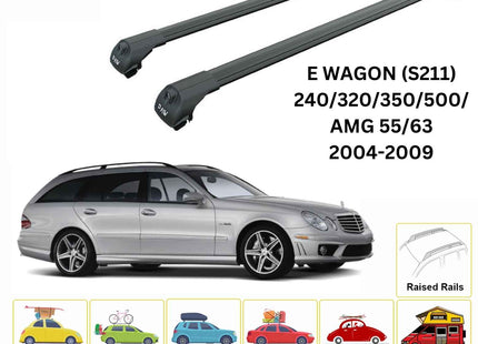 For Mercedes E Wagon S211 2004-09 Roof Rack Cross Bars Raised Rail Alu Black