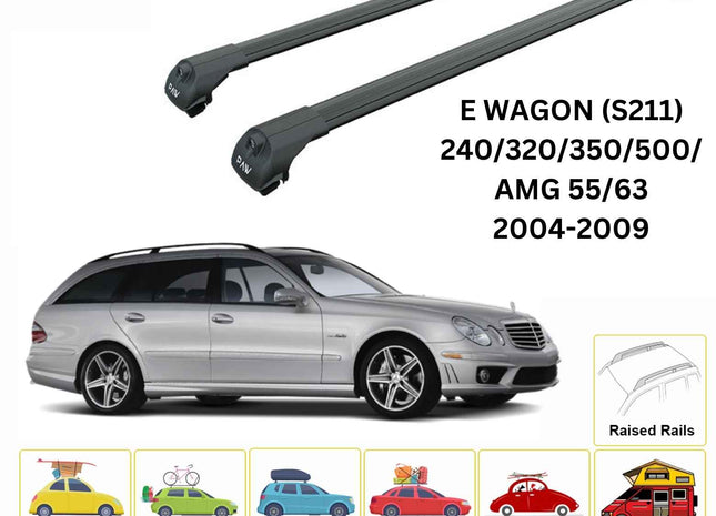 For Mercedes E Wagon S211 2004-09 Roof Rack Cross Bars Raised Rail Alu Black