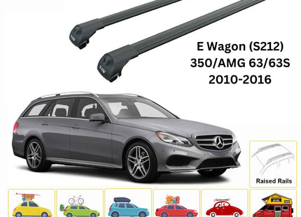 For Mercedes E Wagon S212 2010-2016 Roof Rack Cross Bars Raised Rail Alu Black